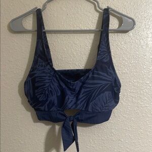 Kona Sol Navy Blue Leaf Print Bikini Top